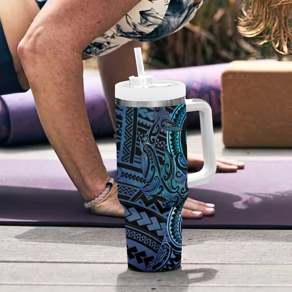 New Zealand Hammerhead Shark Tumbler With Handle Maori Haehae Mangopare Galaxy - Aussie Hoodie