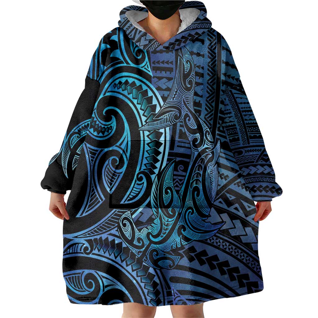 New Zealand Hammerhead Shark Wearable Blanket Hoodie Maori Haehae Mangopare Galaxy - Aussie Hoodie