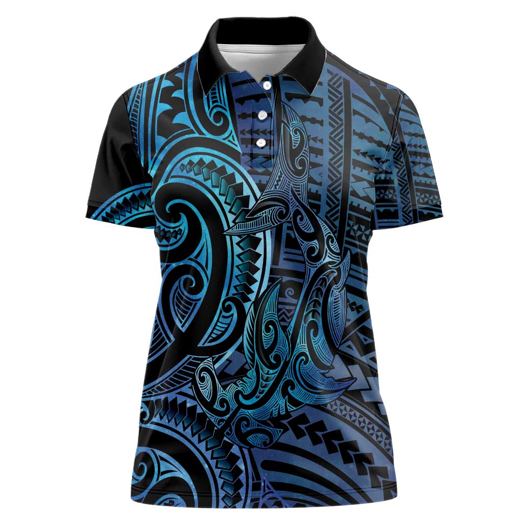 New Zealand Hammerhead Shark Women Polo Shirt Maori Haehae Mangopare Galaxy - Aussie Hoodie