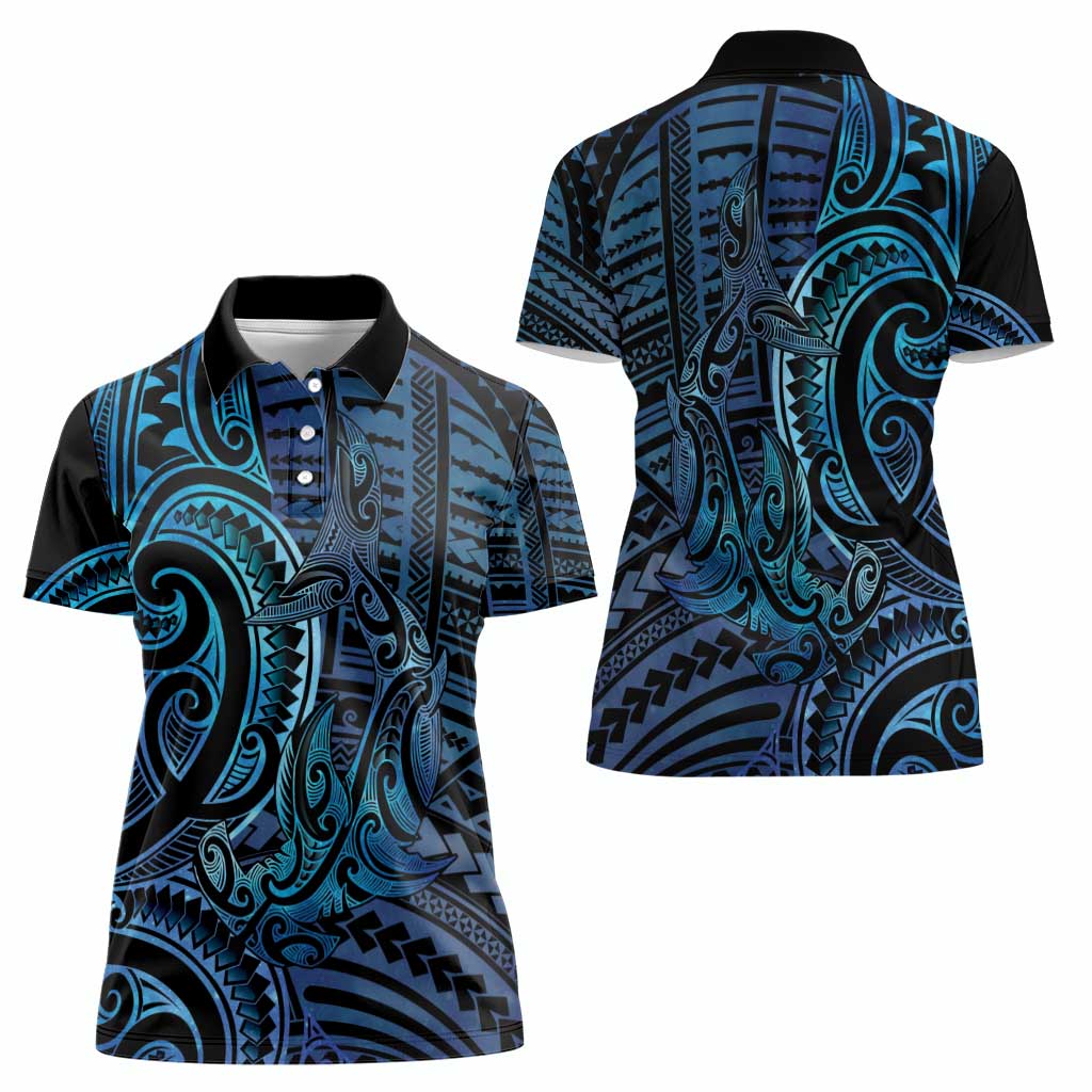 New Zealand Hammerhead Shark Women Polo Shirt Maori Haehae Mangopare Galaxy - Aussie Hoodie