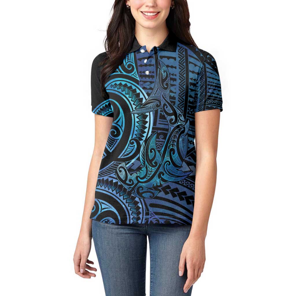 New Zealand Hammerhead Shark Women Polo Shirt Maori Haehae Mangopare Galaxy - Aussie Hoodie