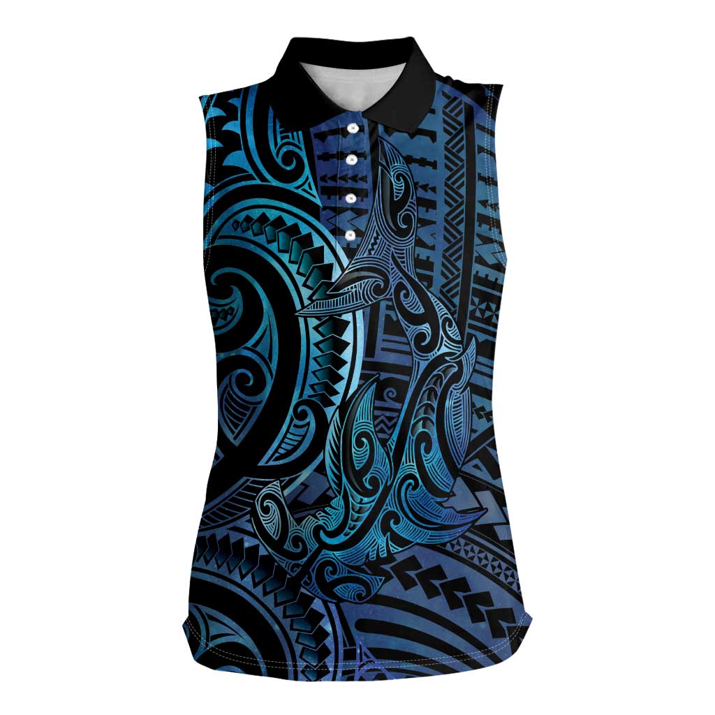 New Zealand Hammerhead Shark Women Sleeveless Polo Shirt Maori Haehae Mangopare Galaxy - Aussie Hoodie