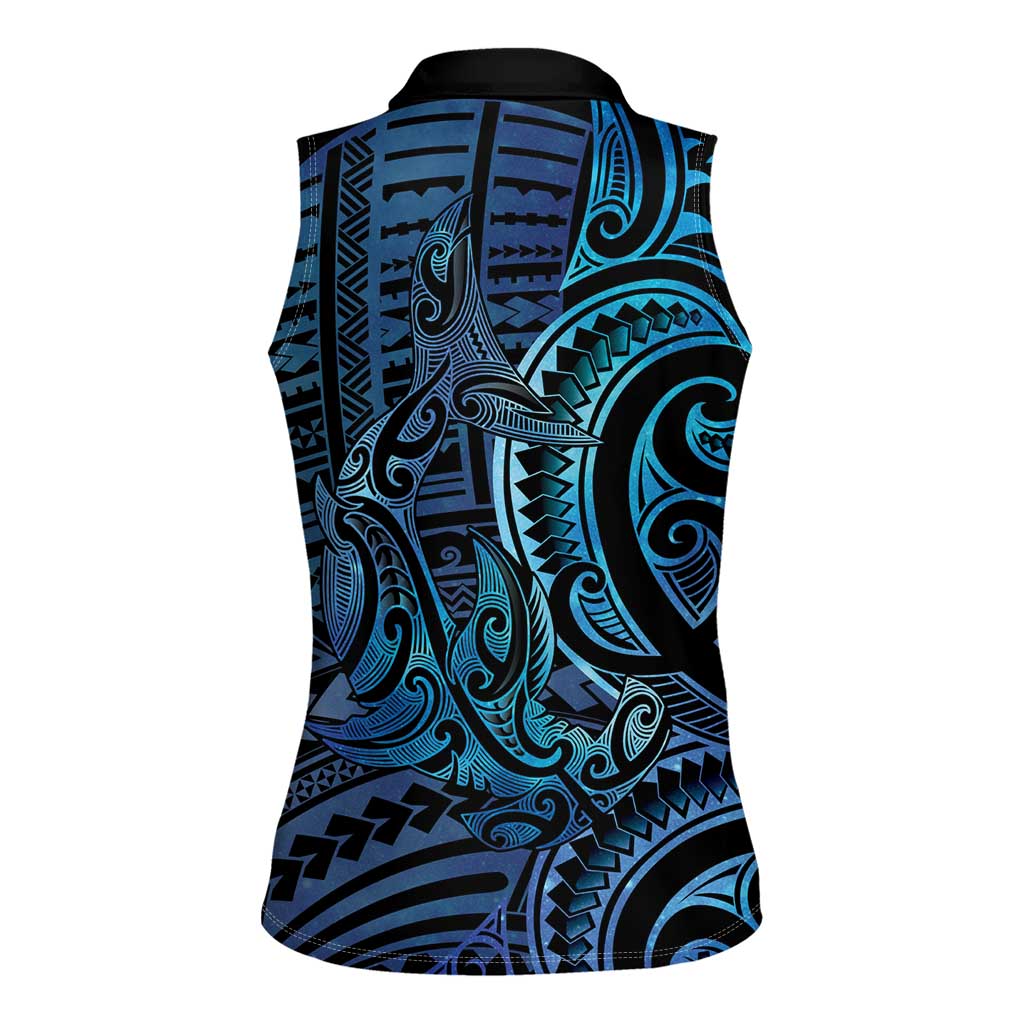 New Zealand Hammerhead Shark Women Sleeveless Polo Shirt Maori Haehae Mangopare Galaxy - Aussie Hoodie