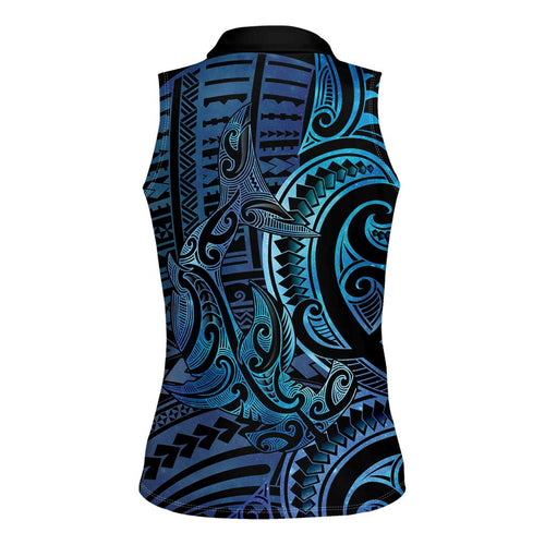 New Zealand Hammerhead Shark Women Sleeveless Polo Shirt Maori Haehae Mangopare Galaxy - Aussie Hoodie