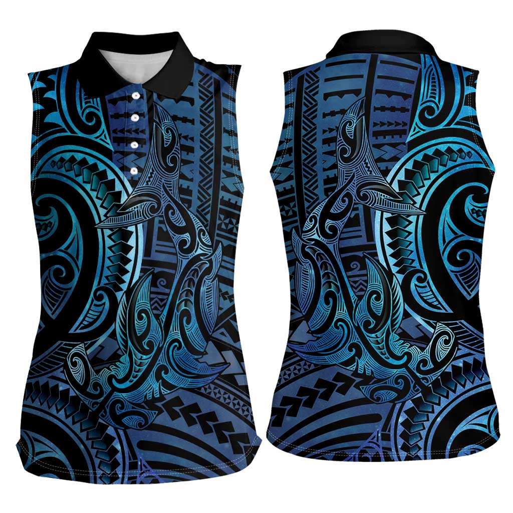 New Zealand Hammerhead Shark Women Sleeveless Polo Shirt Maori Haehae Mangopare Galaxy - Aussie Hoodie