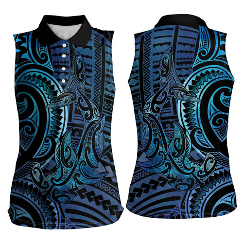 New Zealand Hammerhead Shark Women Sleeveless Polo Shirt Maori Haehae Mangopare Galaxy - Aussie Hoodie
