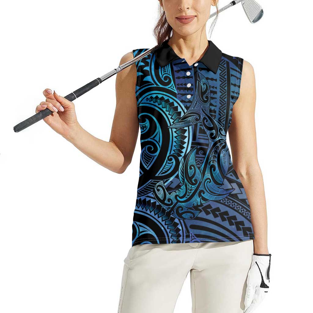 New Zealand Hammerhead Shark Women Sleeveless Polo Shirt Maori Haehae Mangopare Galaxy - Aussie Hoodie