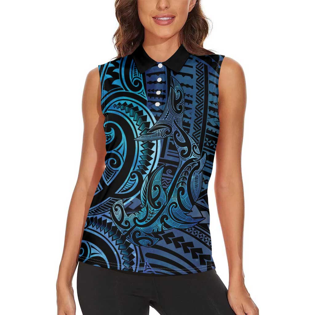 New Zealand Hammerhead Shark Women Sleeveless Polo Shirt Maori Haehae Mangopare Galaxy - Aussie Hoodie