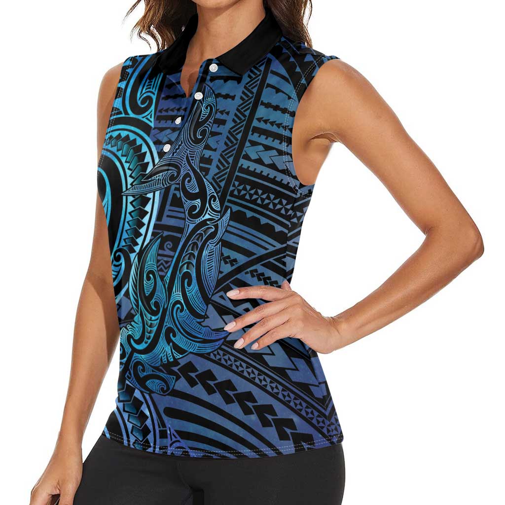 New Zealand Hammerhead Shark Women Sleeveless Polo Shirt Maori Haehae Mangopare Galaxy - Aussie Hoodie