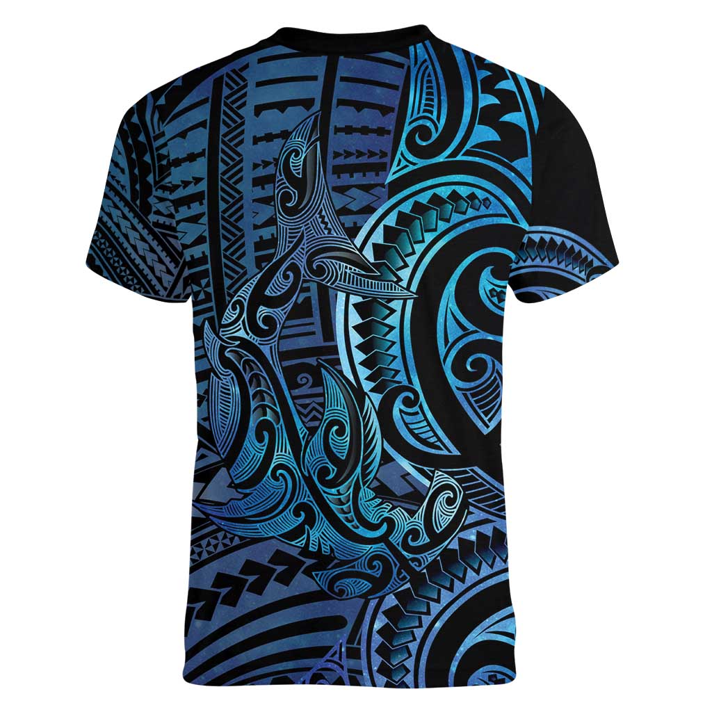 New Zealand Hammerhead Shark Women V-Neck T-Shirt Maori Haehae Mangopare Galaxy - Aussie Hoodie