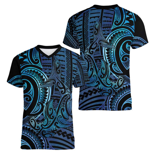 New Zealand Hammerhead Shark Women V-Neck T-Shirt Maori Haehae Mangopare Galaxy - Aussie Hoodie