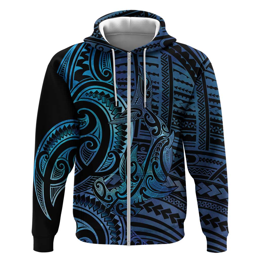 New Zealand Hammerhead Shark Zip Hoodie Maori Haehae Mangopare Galaxy - Aussie Hoodie