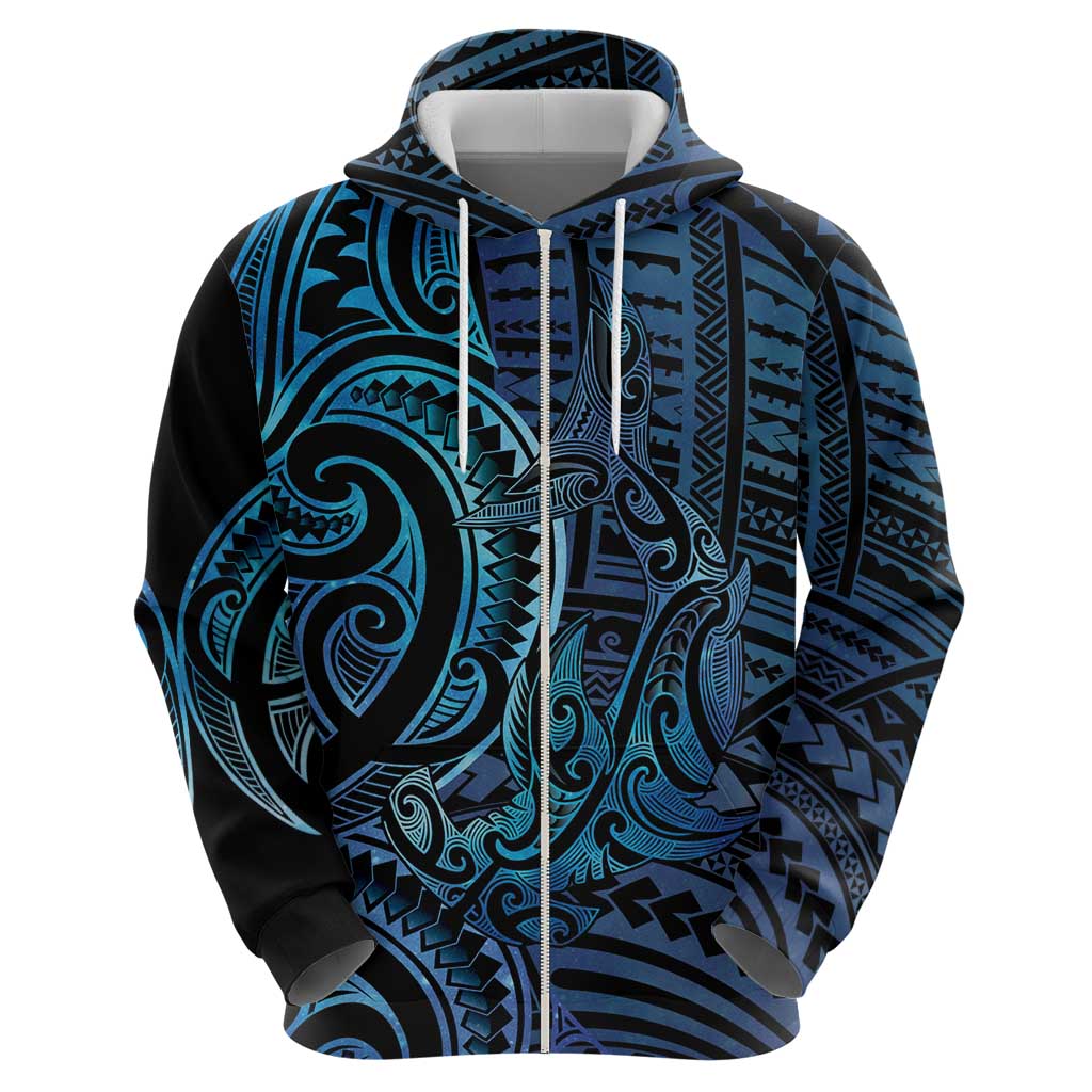 New Zealand Hammerhead Shark Zip Hoodie Maori Haehae Mangopare Galaxy - Aussie Hoodie