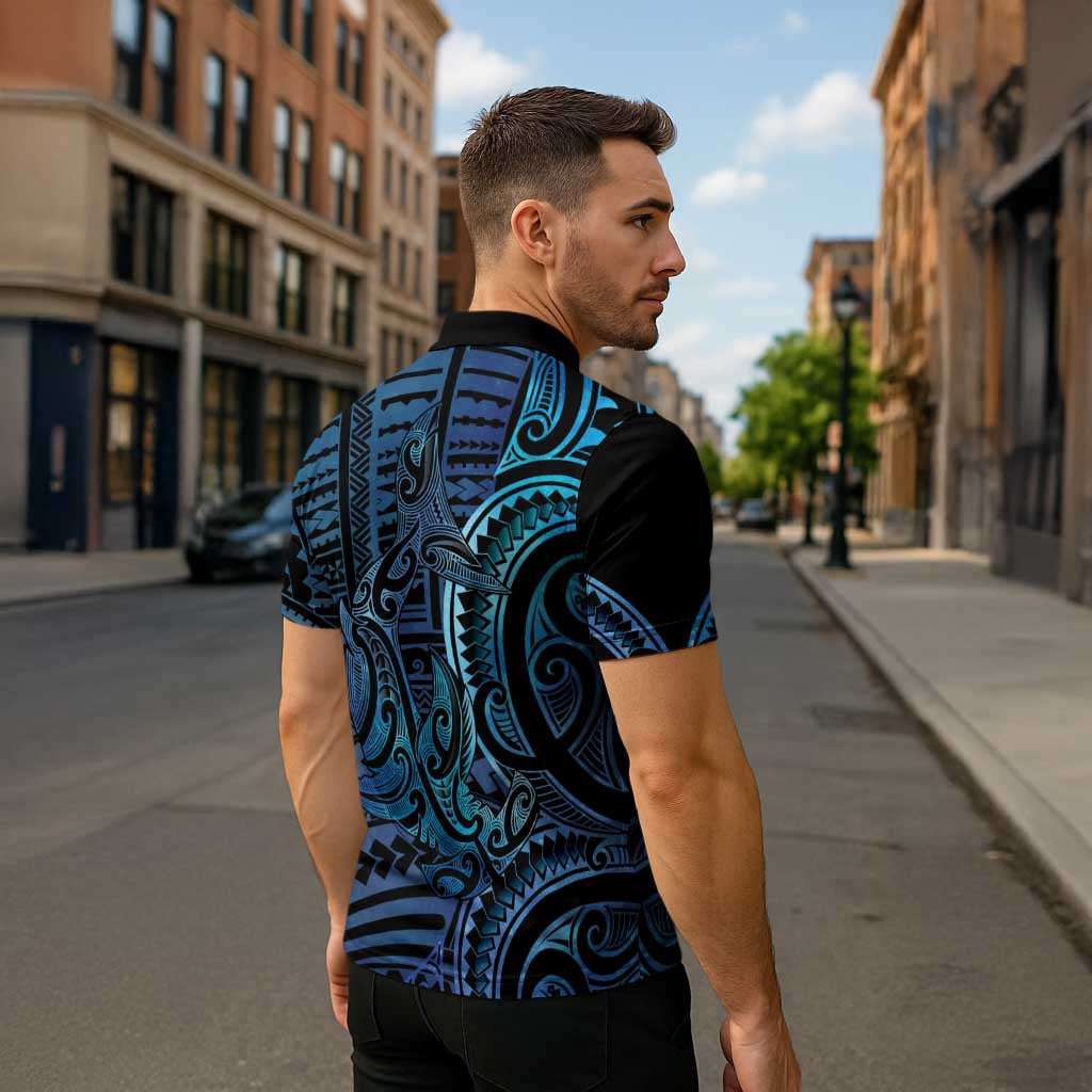 New Zealand Hammerhead Shark Zipper Polo Shirt Maori Haehae Mangopare Galaxy - Aussie Hoodie