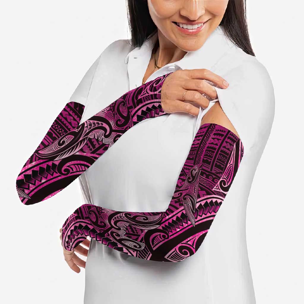 New Zealand Hammerhead Shark Arm Sleeves Maori Haehae Mangopare Pink - Aussie Hoodie