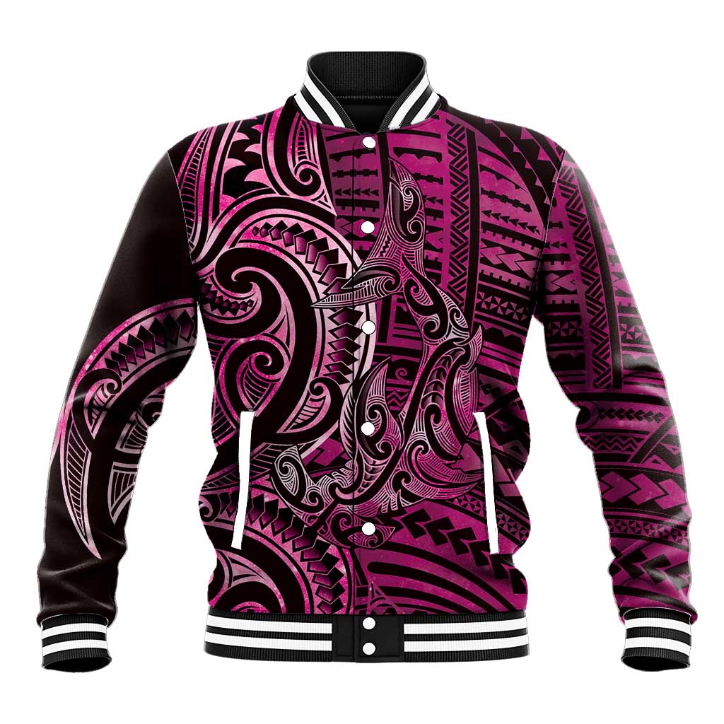 New Zealand Hammerhead Shark Baseball Jacket Maori Haehae Mangopare Pink - Aussie Hoodie