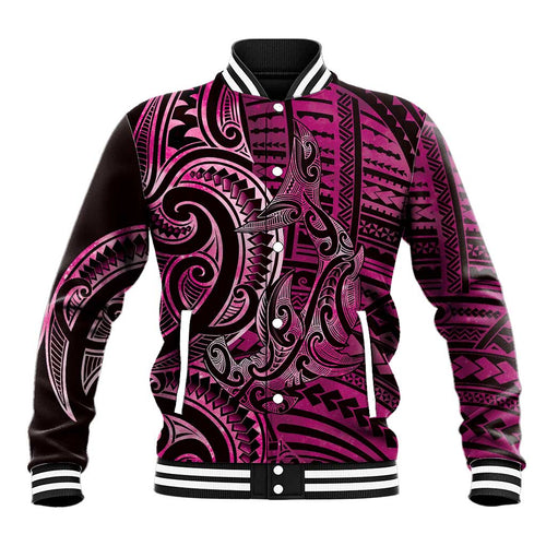 New Zealand Hammerhead Shark Baseball Jacket Maori Haehae Mangopare Pink - Aussie Hoodie