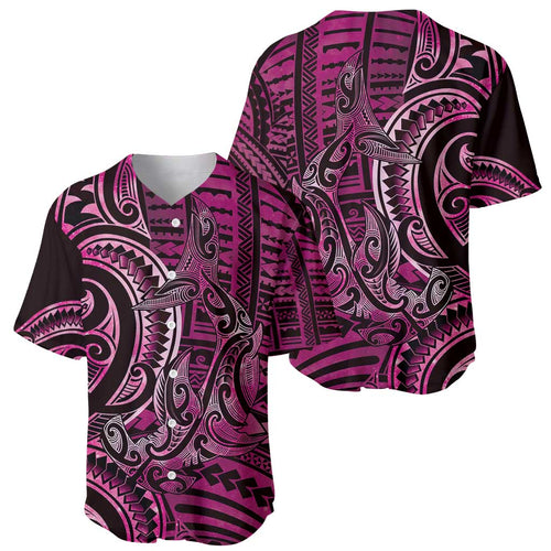 New Zealand Hammerhead Shark Baseball Jersey Maori Haehae Mangopare Pink - Aussie Hoodie