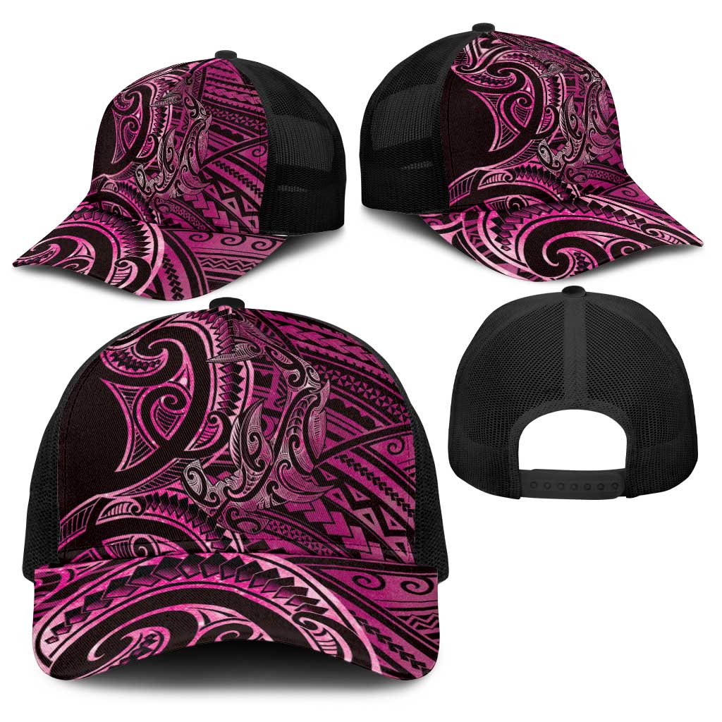 New Zealand Hammerhead Shark Baseball Net Cap Maori Haehae Mangopare Pink - Aussie Hoodie