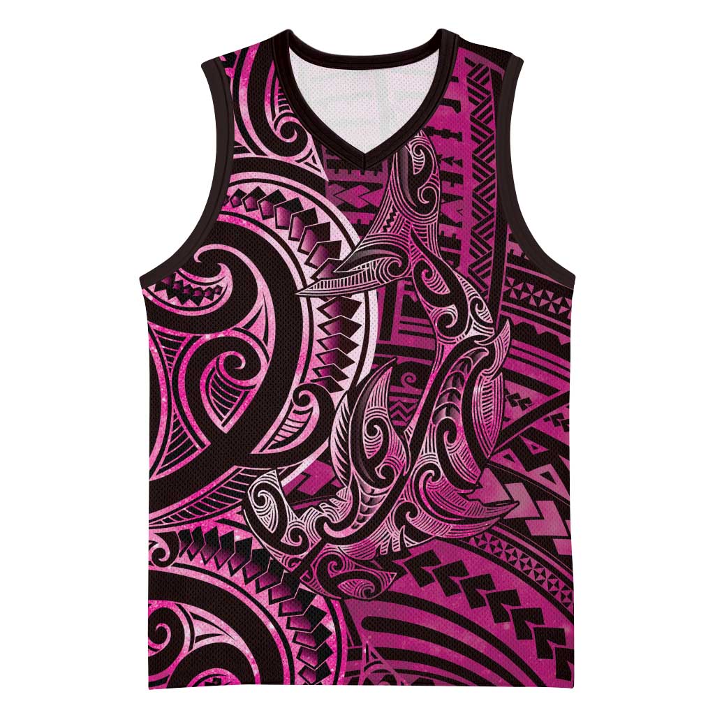 New Zealand Hammerhead Shark Basketball Jersey Maori Haehae Mangopare Pink - Aussie Hoodie