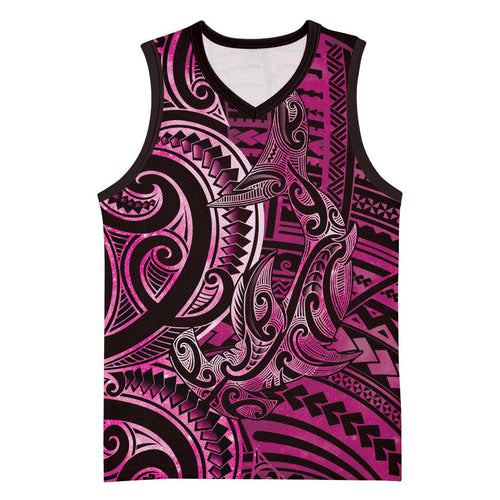 New Zealand Hammerhead Shark Basketball Jersey Maori Haehae Mangopare Pink - Aussie Hoodie