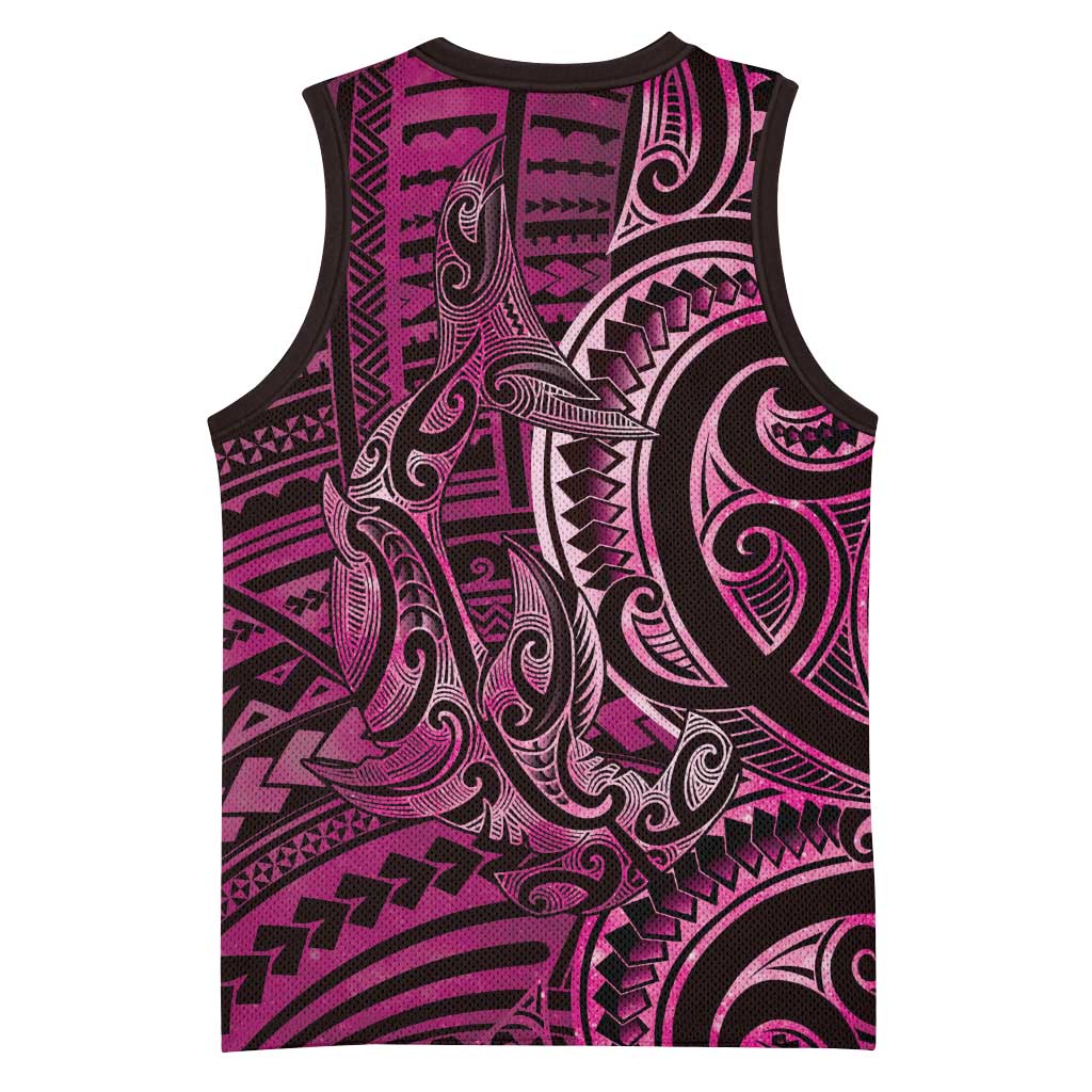 New Zealand Hammerhead Shark Basketball Jersey Maori Haehae Mangopare Pink - Aussie Hoodie