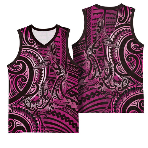 New Zealand Hammerhead Shark Basketball Jersey Maori Haehae Mangopare Pink - Aussie Hoodie