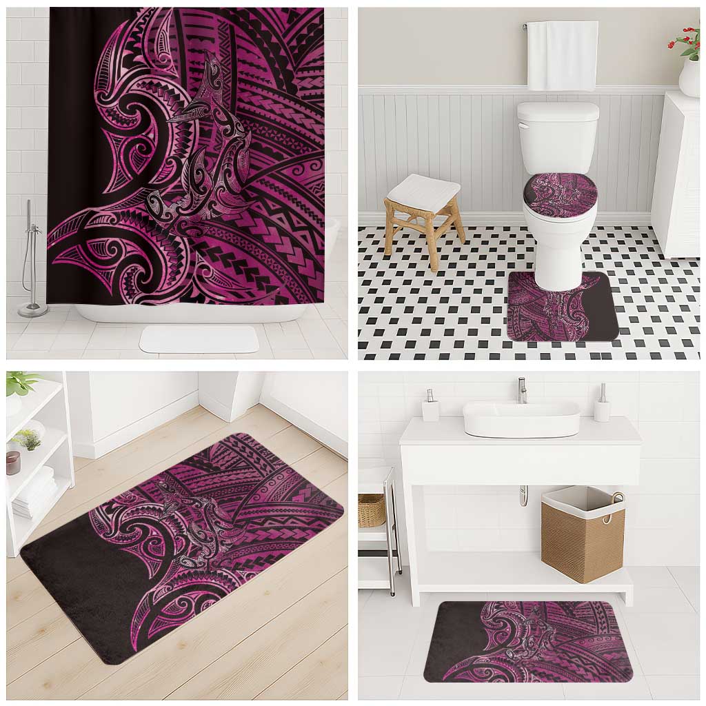 New Zealand Hammerhead Shark Bathroom Set Maori Haehae Mangopare Pink - Aussie Hoodie