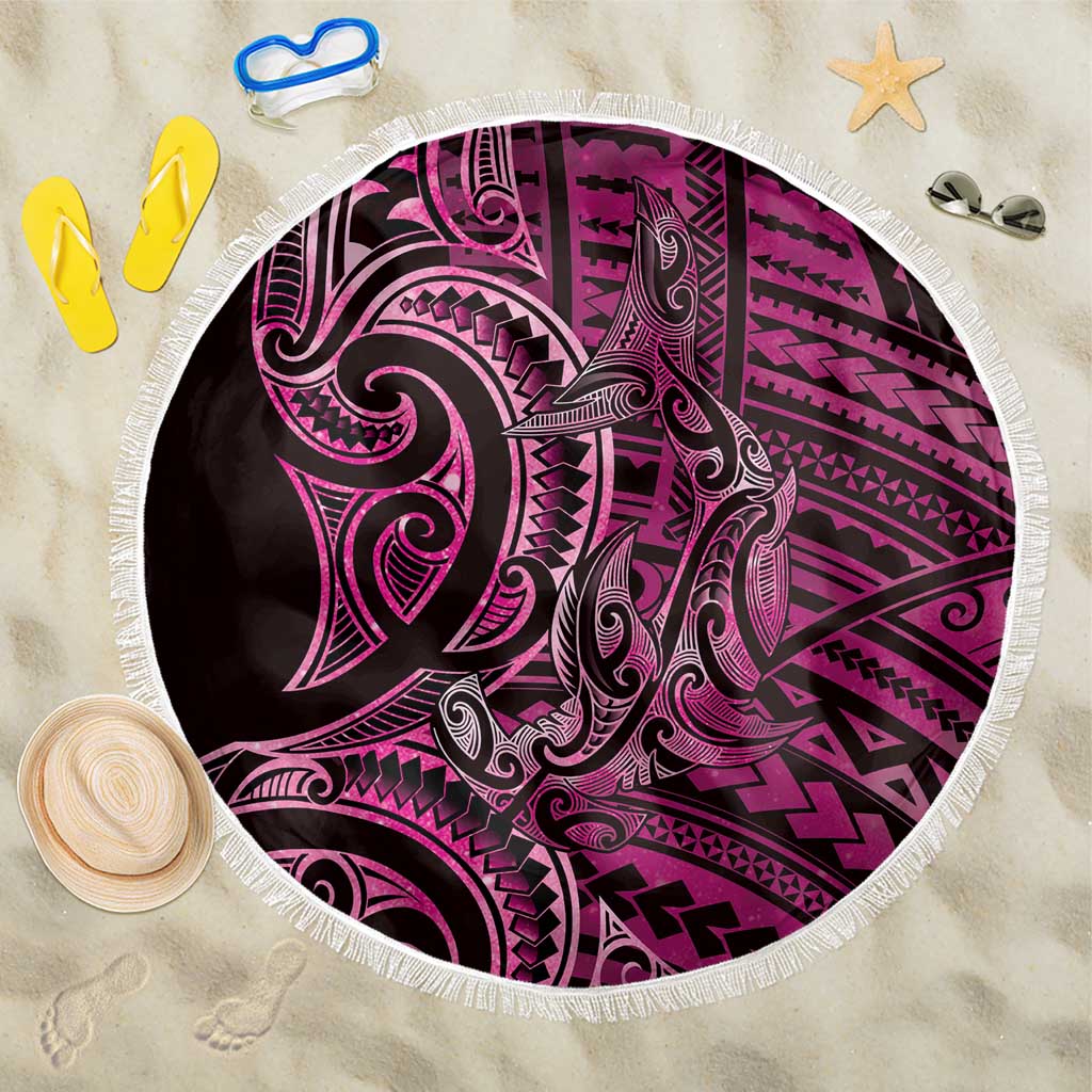 New Zealand Hammerhead Shark Beach Blanket Maori Haehae Mangopare Pink - Aussie Hoodie