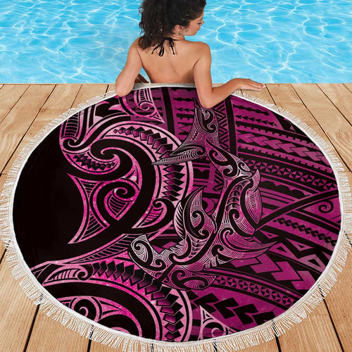 New Zealand Hammerhead Shark Beach Blanket Maori Haehae Mangopare Pink - Aussie Hoodie