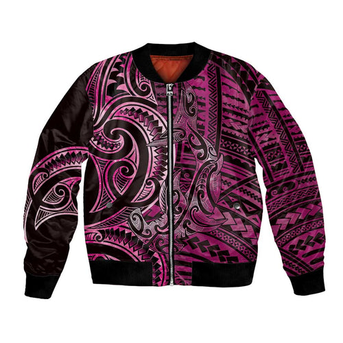 New Zealand Hammerhead Shark Bomber Jacket Maori Haehae Mangopare Pink - Aussie Hoodie