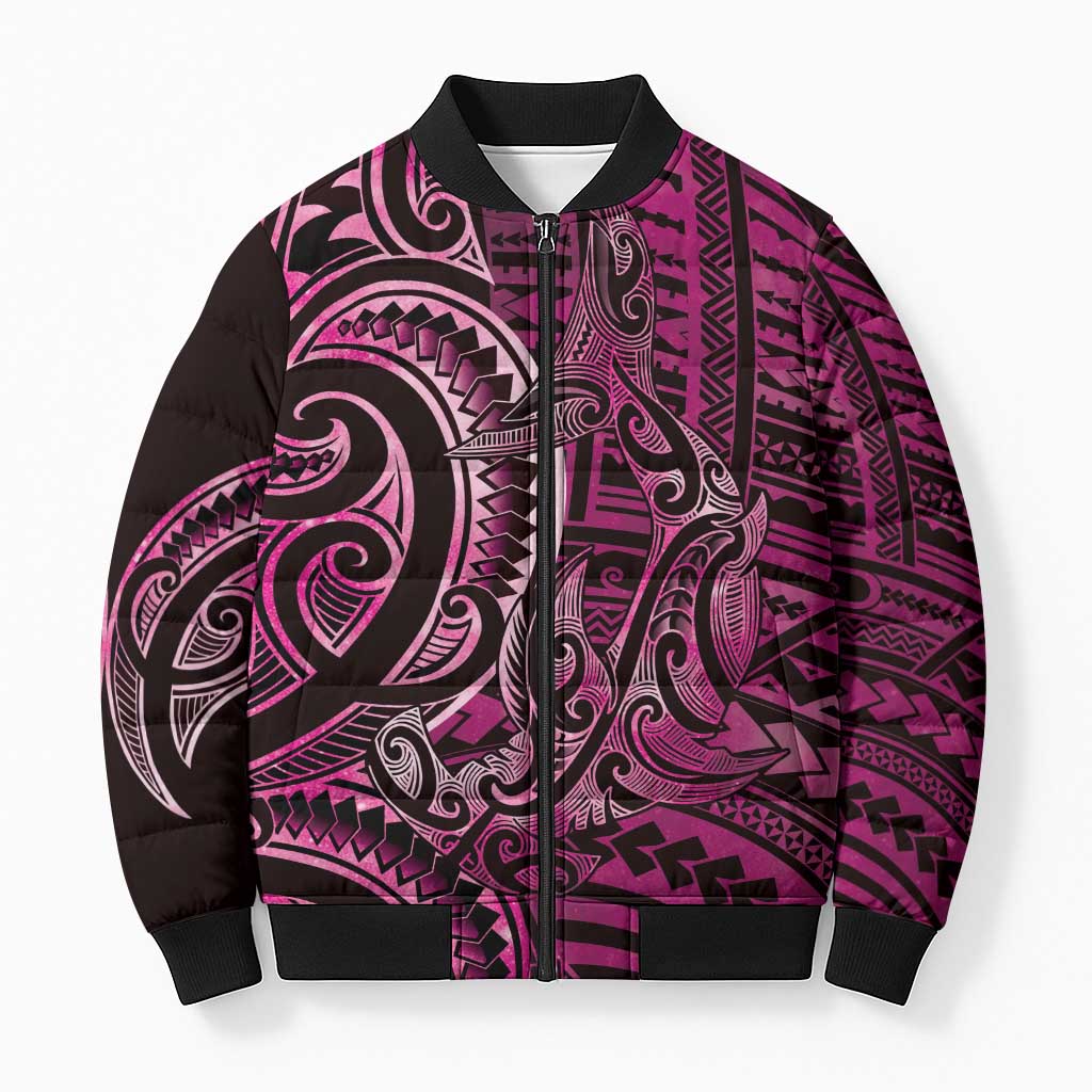 New Zealand Hammerhead Shark Bomber Puffer Jacket Maori Haehae Mangopare Pink - Aussie Hoodie