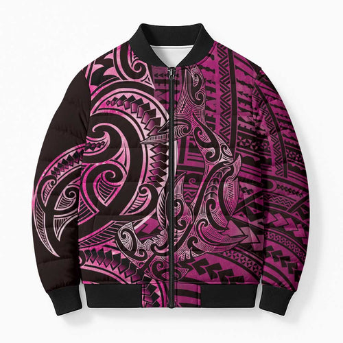 New Zealand Hammerhead Shark Bomber Puffer Jacket Maori Haehae Mangopare Pink - Aussie Hoodie