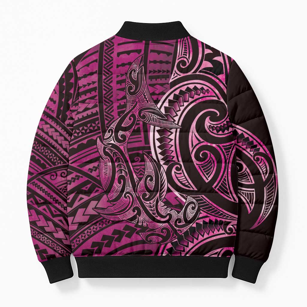 New Zealand Hammerhead Shark Bomber Puffer Jacket Maori Haehae Mangopare Pink - Aussie Hoodie
