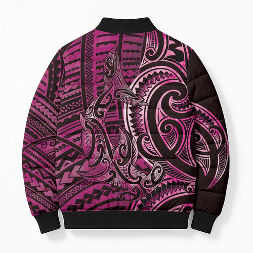 New Zealand Hammerhead Shark Bomber Puffer Jacket Maori Haehae Mangopare Pink - Aussie Hoodie