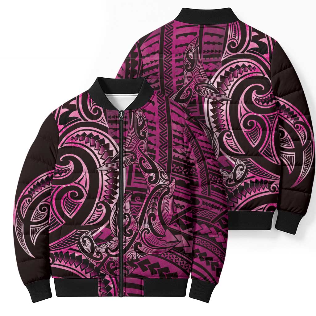 New Zealand Hammerhead Shark Bomber Puffer Jacket Maori Haehae Mangopare Pink - Aussie Hoodie