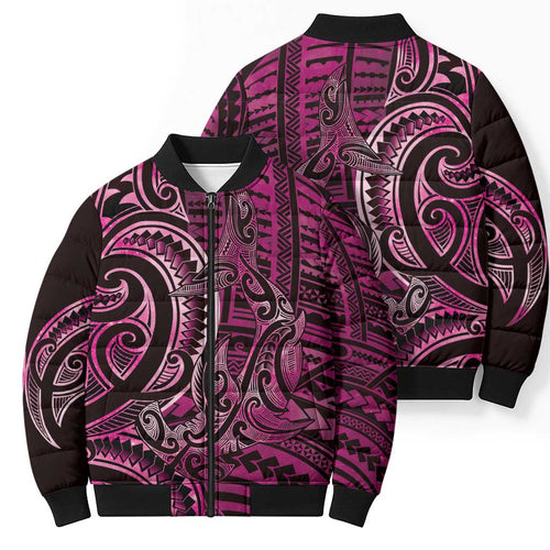 New Zealand Hammerhead Shark Bomber Puffer Jacket Maori Haehae Mangopare Pink - Aussie Hoodie