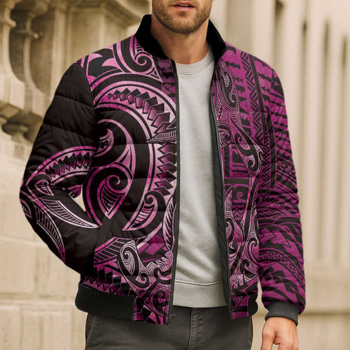 New Zealand Hammerhead Shark Bomber Puffer Jacket Maori Haehae Mangopare Pink - Aussie Hoodie