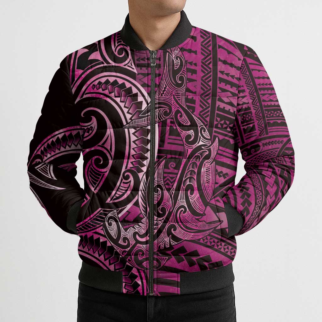 New Zealand Hammerhead Shark Bomber Puffer Jacket Maori Haehae Mangopare Pink - Aussie Hoodie