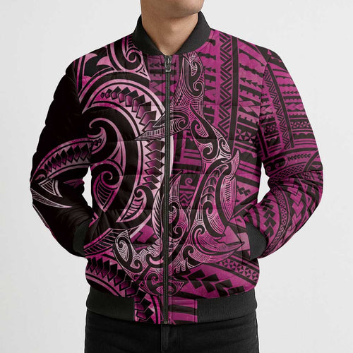 New Zealand Hammerhead Shark Bomber Puffer Jacket Maori Haehae Mangopare Pink - Aussie Hoodie