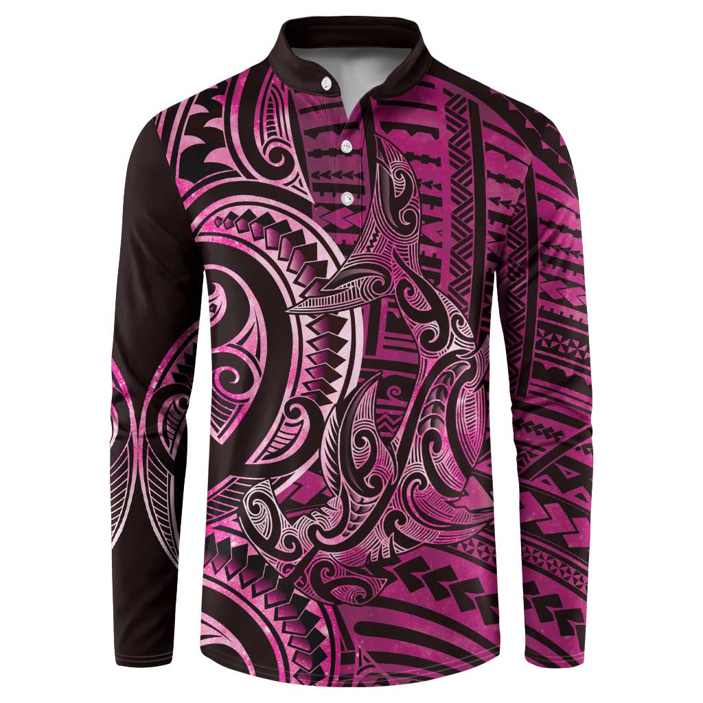 New Zealand Hammerhead Shark Button Sweatshirt Maori Haehae Mangopare Pink - Aussie Hoodie