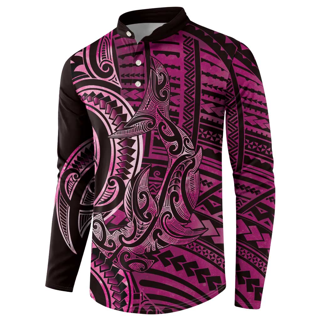 New Zealand Hammerhead Shark Button Sweatshirt Maori Haehae Mangopare Pink - Aussie Hoodie
