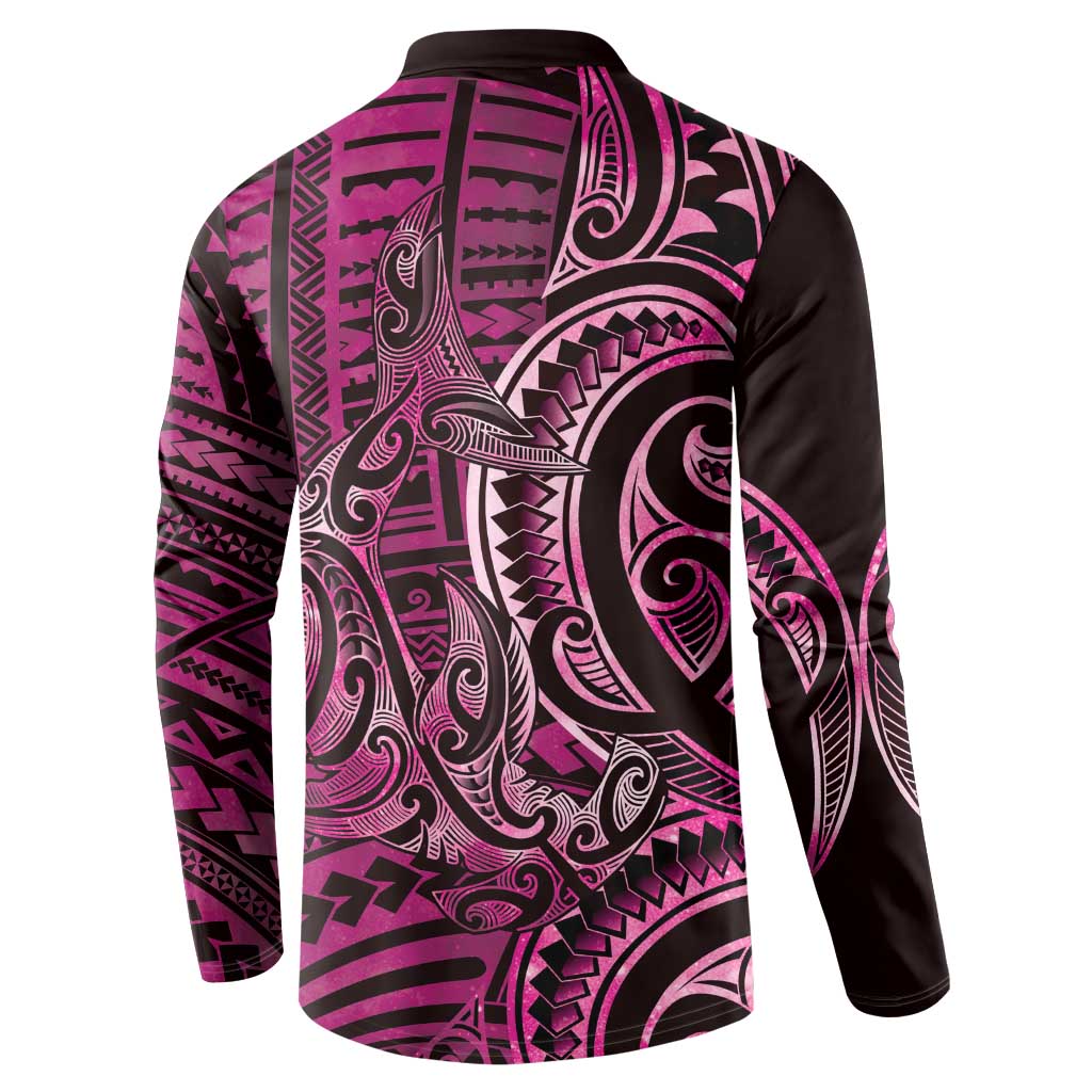 New Zealand Hammerhead Shark Button Sweatshirt Maori Haehae Mangopare Pink - Aussie Hoodie