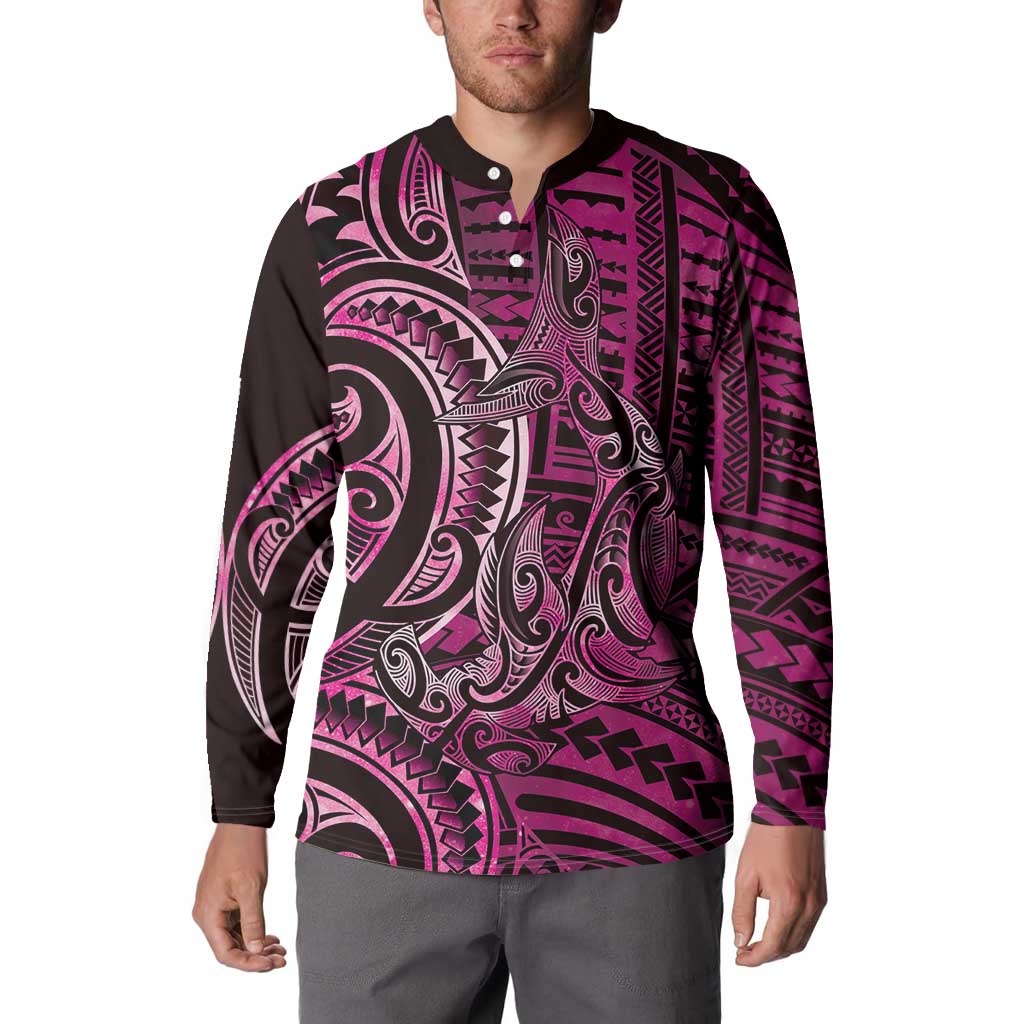 New Zealand Hammerhead Shark Button Sweatshirt Maori Haehae Mangopare Pink - Aussie Hoodie