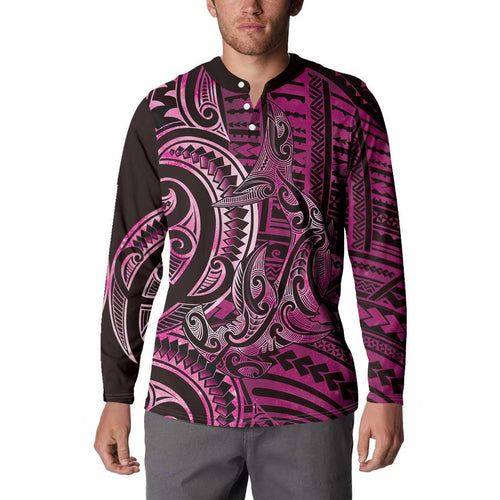 New Zealand Hammerhead Shark Button Sweatshirt Maori Haehae Mangopare Pink - Aussie Hoodie
