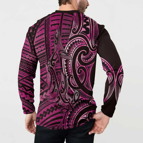 New Zealand Hammerhead Shark Button Sweatshirt Maori Haehae Mangopare Pink - Aussie Hoodie