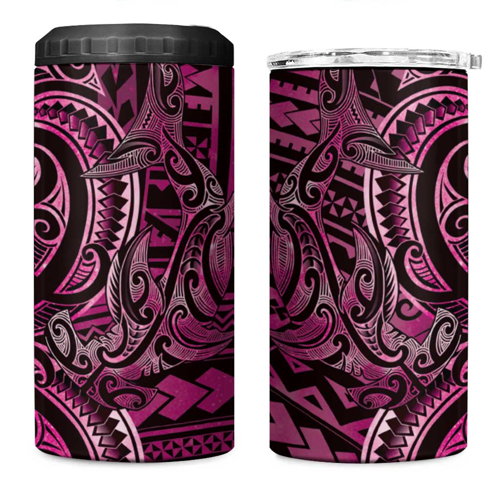 New Zealand Hammerhead Shark 4 in 1 Can Cooler Tumbler Maori Haehae Mangopare Pink - Aussie Hoodie