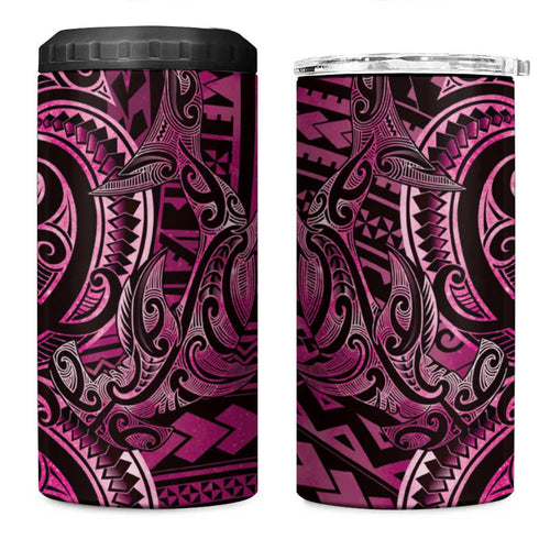 New Zealand Hammerhead Shark 4 in 1 Can Cooler Tumbler Maori Haehae Mangopare Pink - Aussie Hoodie