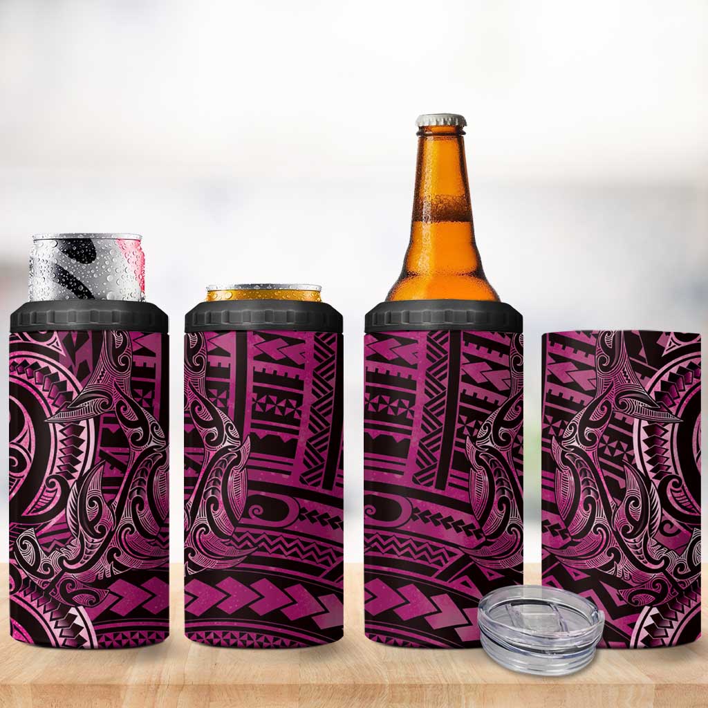 New Zealand Hammerhead Shark 4 in 1 Can Cooler Tumbler Maori Haehae Mangopare Pink - Aussie Hoodie
