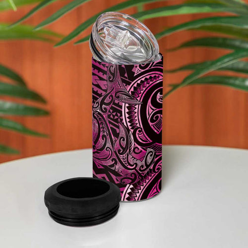 New Zealand Hammerhead Shark 4 in 1 Can Cooler Tumbler Maori Haehae Mangopare Pink - Aussie Hoodie